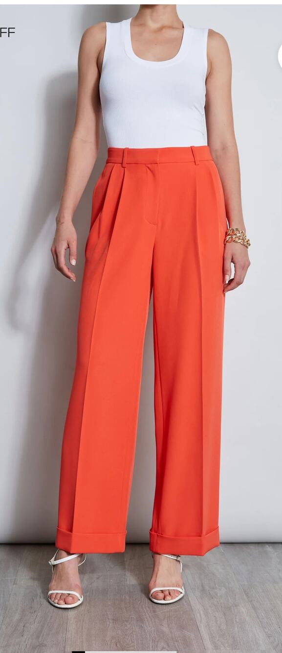 Elie Tahari Pleated Cuffed Pants Jupiter Glow Orange 12